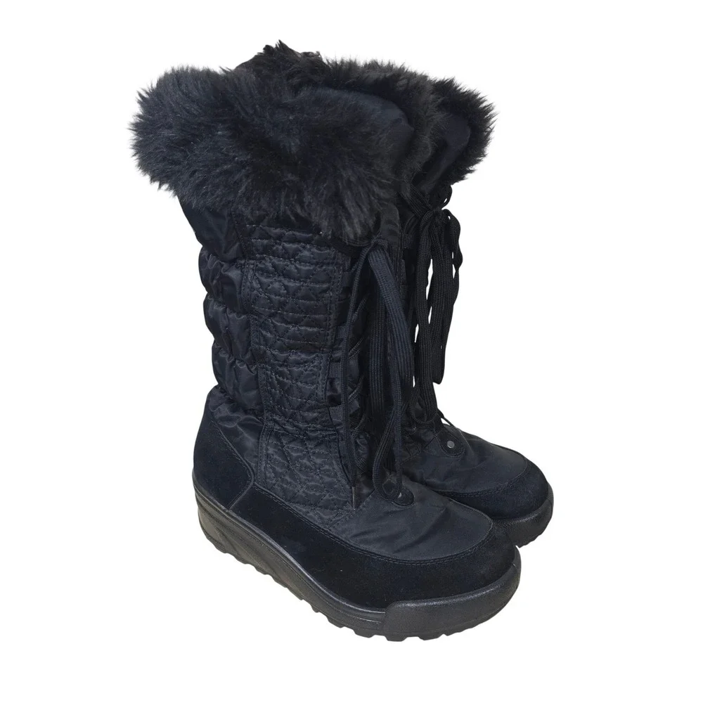 Spring Step Fotios Black Quilted Faux Fur Winter Snow Boots EU 39 8.5 Mid-Calf